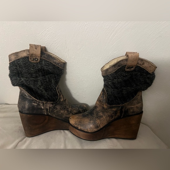 Bed Stu Bruges Women's Size 7.5 Brown Distressed Leather Wedge Boot. - Picture 5 of 9